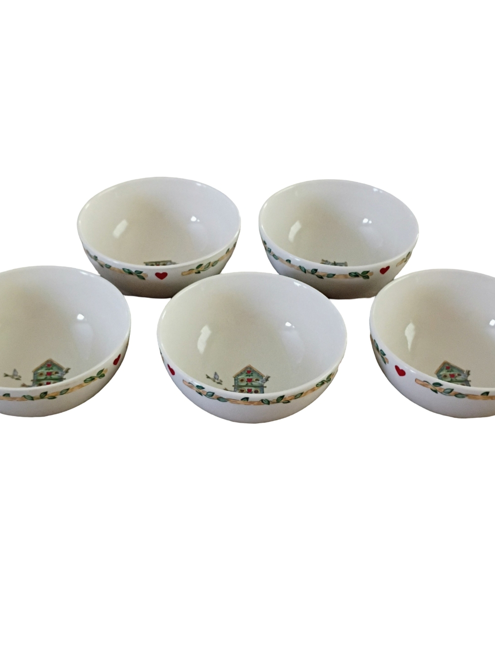 Vintage Thomson Pottery Birdhouse Motif Soup Bowls - Set Of 5